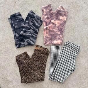 Women's Small Set of 4 Patterned Leggings Camouflage, Tie Dye, Leopard, Gingham